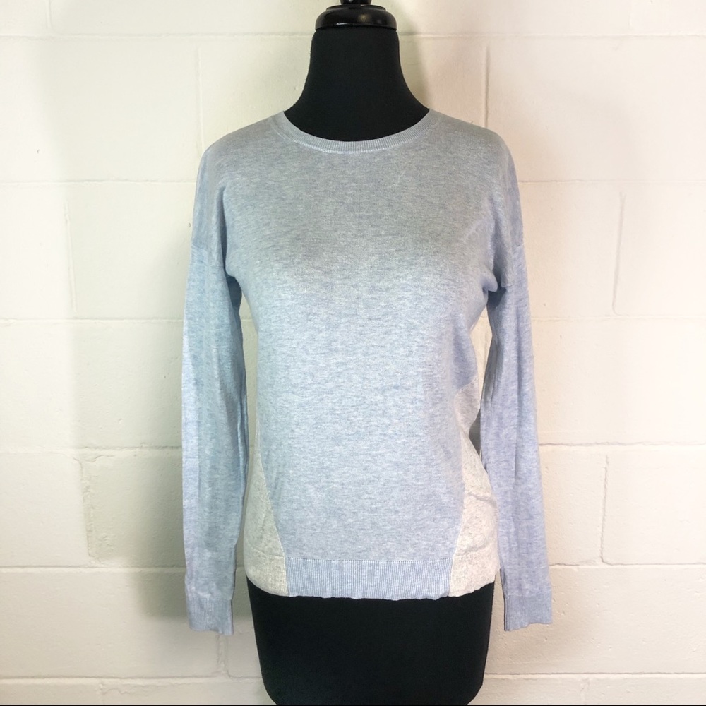 Boden Lightweight Color Block Crewneck Sweater Gray And Blue